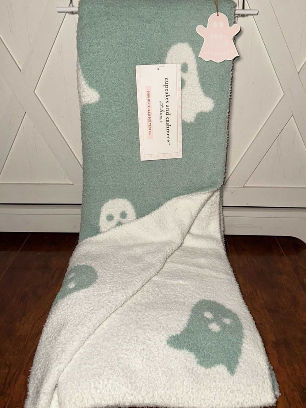 Cupcakes & Cashmere Ghost Print Oversized Throw Blanket in Sage Green